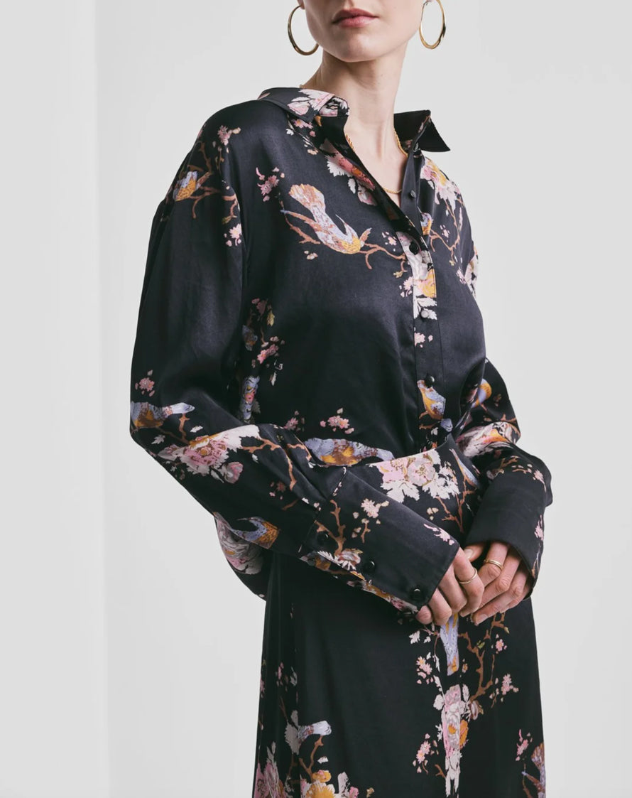 Satin Shirt Midnight Birds