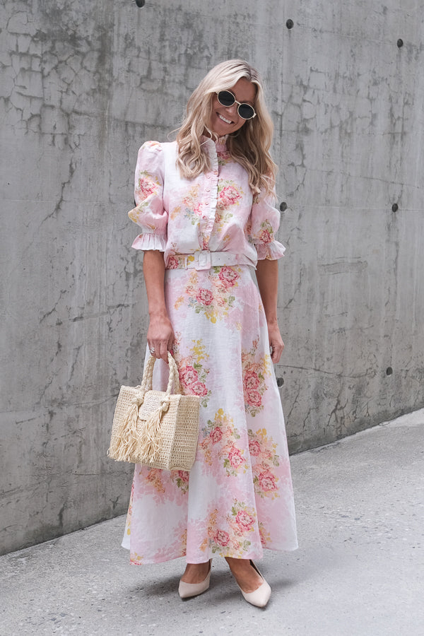 Linen Ruffle Blouse Rose Amore