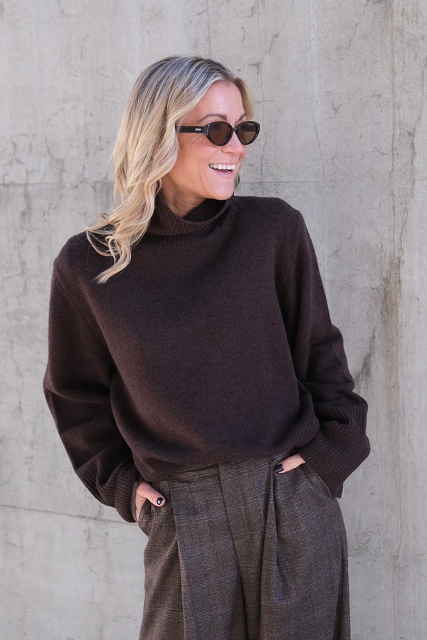 Alpha Knit T-Neck Dark Brown Melange