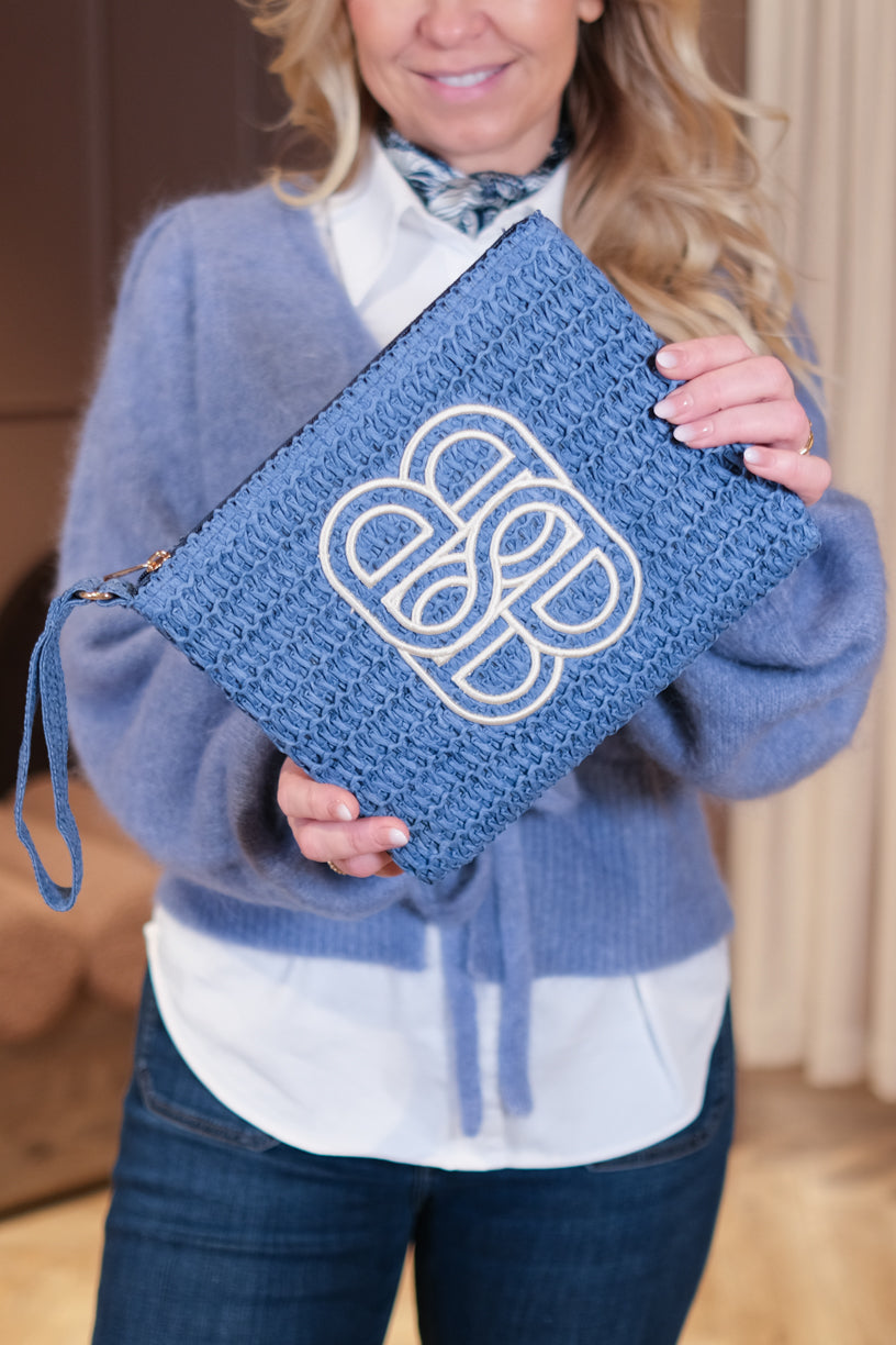 Mim Straw Clutch Blue