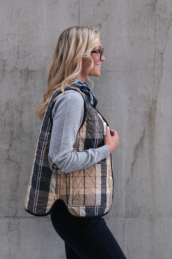 Reversible Tartan Quilted Liner Navy