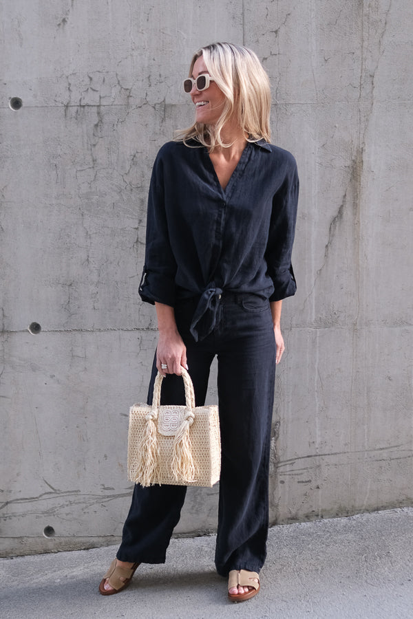 Culotte Linen Pants Navy