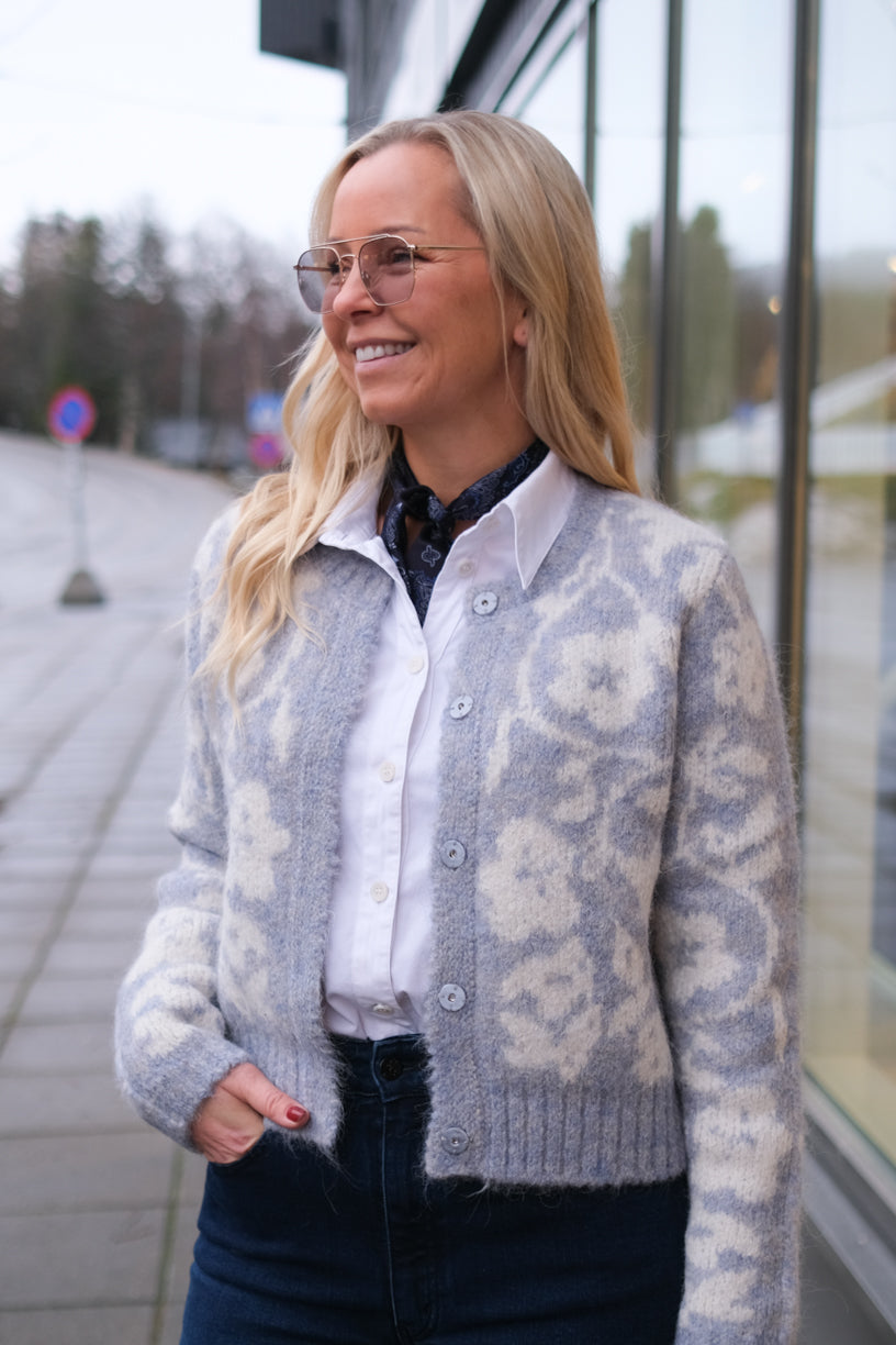 Jacquard Knit Jacket Sky Blue