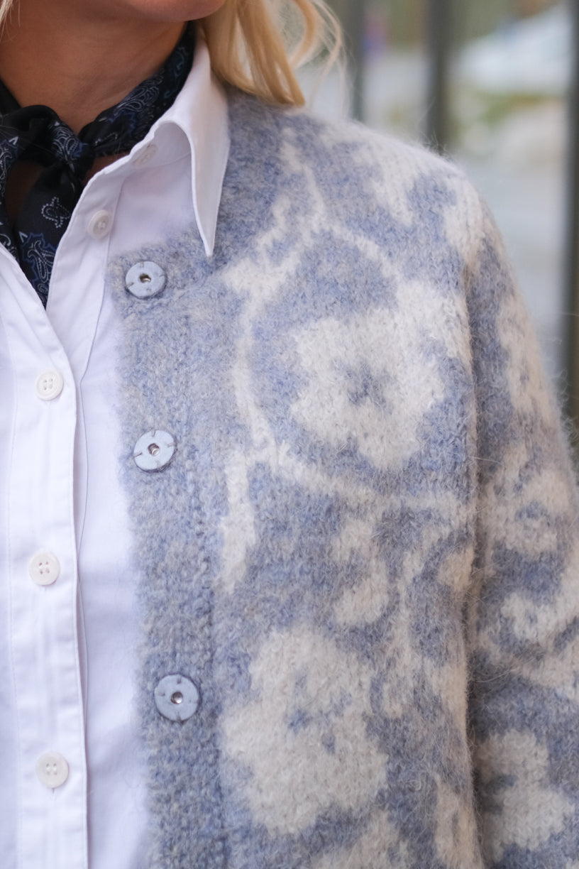 Jacquard Knit Jacket Sky Blue