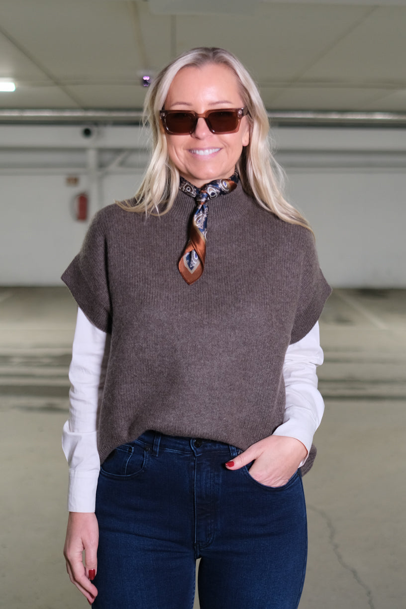 Silke skjerf Square brun/blå paisley