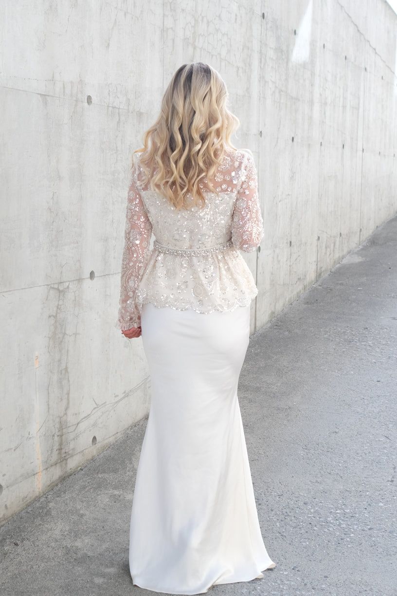 Sequin Embellished Satin Maxi Dress Cream