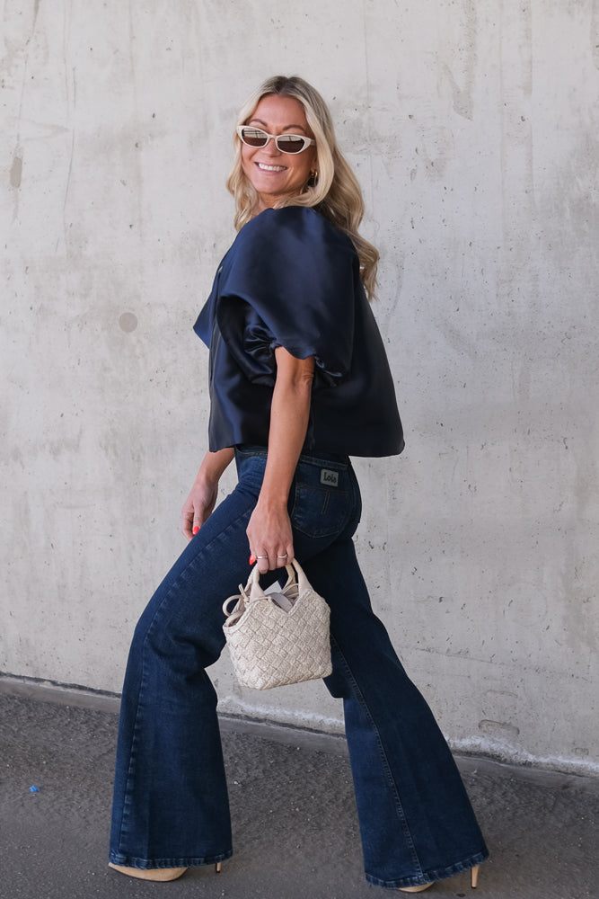 Cleo Puff Sleeve Blouse Dark Blue