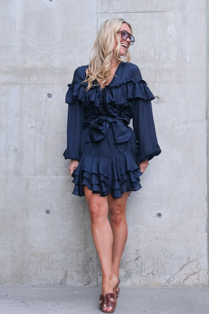 Wow Frill Dress Dark Navy