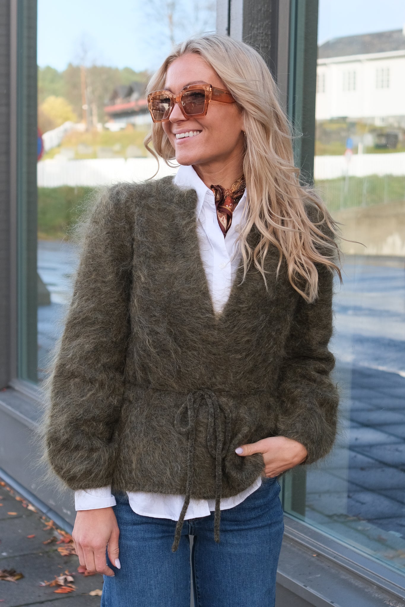 Fredrikke Chunky Cardigan Moss Green