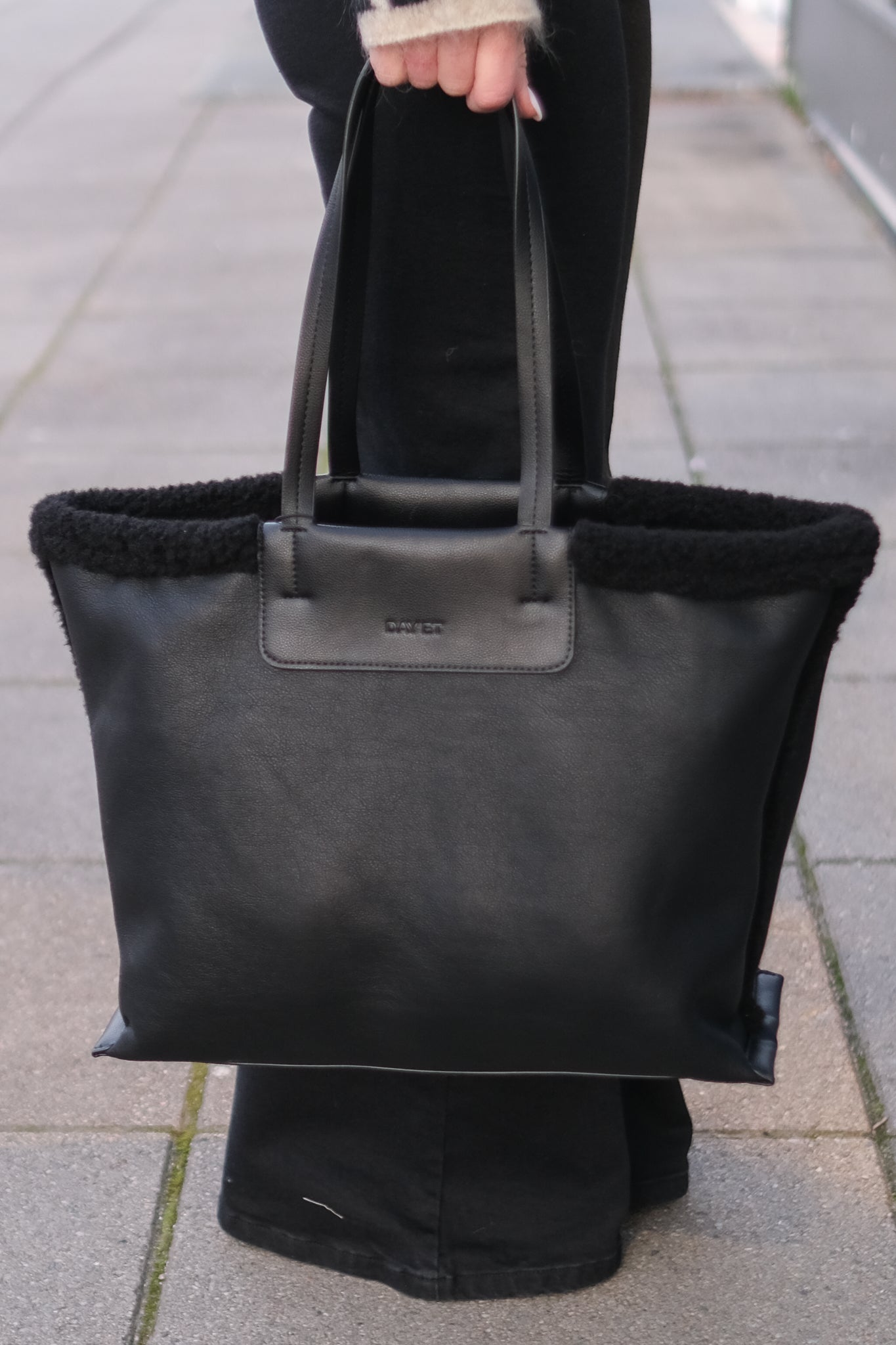 Faux Shearling Bag Black