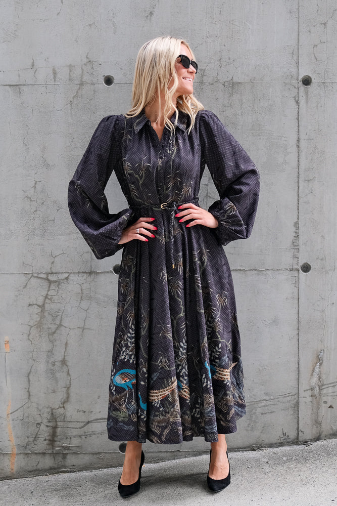Jacquard Midi Dress Blue Peacock