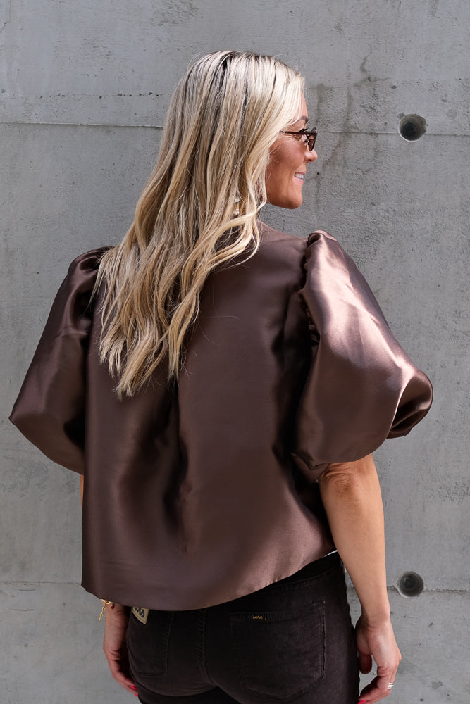Cleo Puff Sleeve Blouse Chocolate