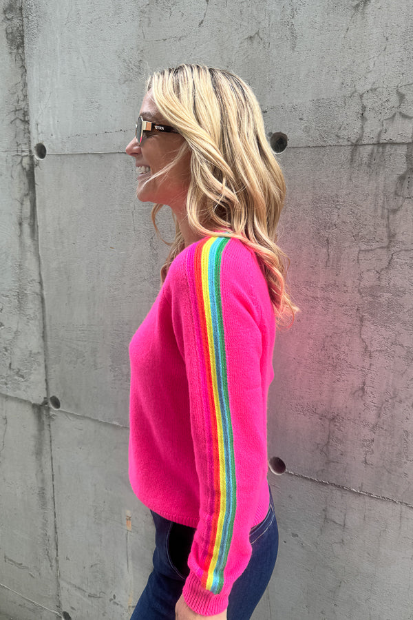 Roundneck Sweater Tokyo Pink Multicolour Stripes