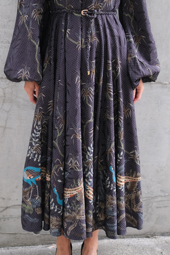 Jacquard Midi Dress Blue Peacock