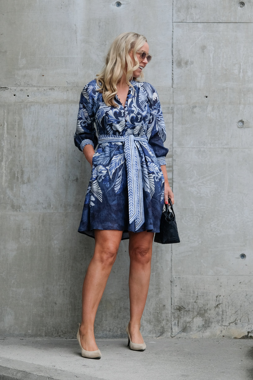 Beline Linen Dress Navy