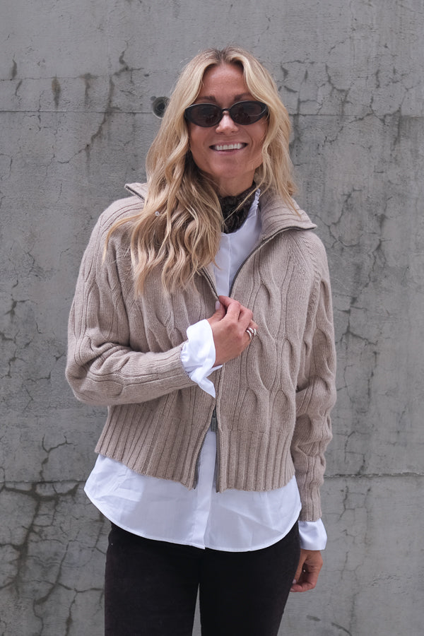 Cosima Zip Cardigan Beige Melange
