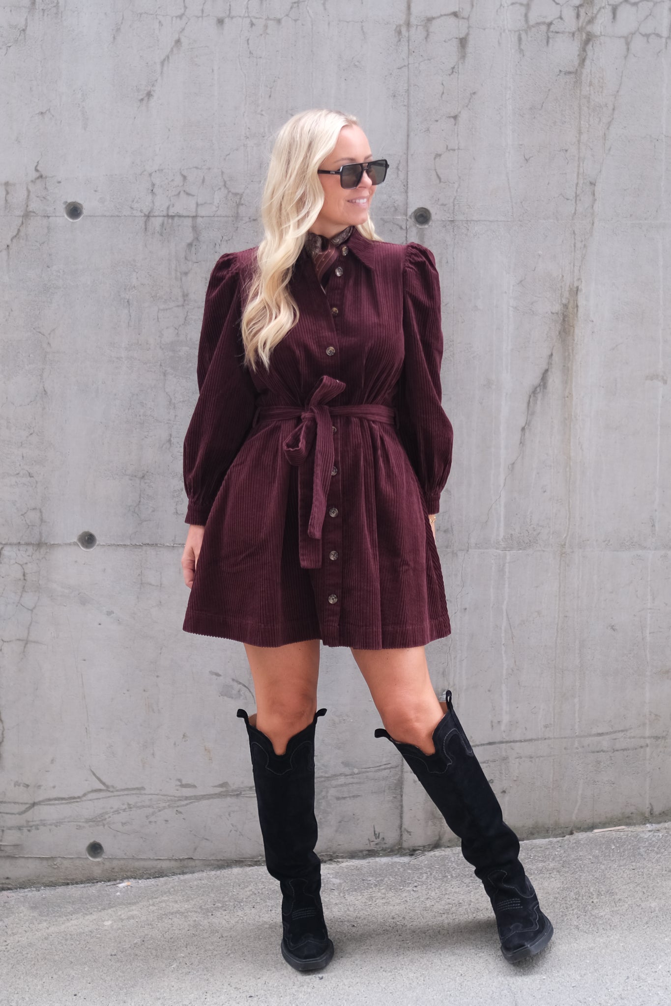 Corduroy Mini Dress Burgundy