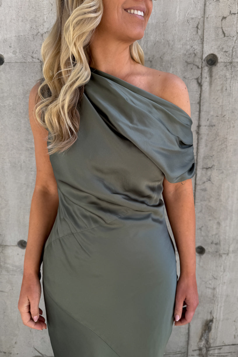 Vanessa Satin Maxi Dress Agave Green