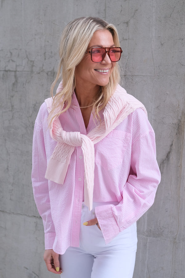 Venice Seersucker Classic Shirt Pink Stripe