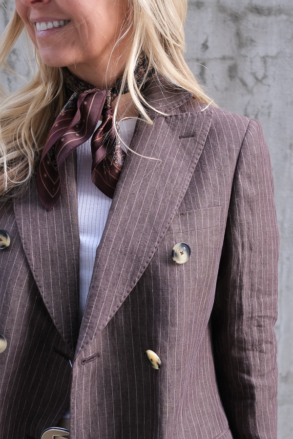 Rani Linen Blazer Brown stripe