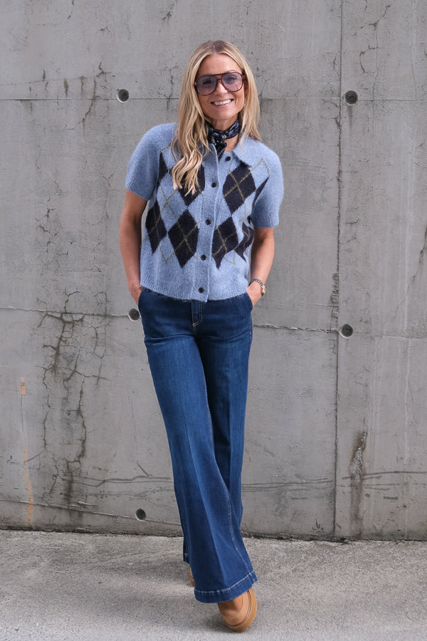 Kelly Short Sleeve Cardigan Argyle