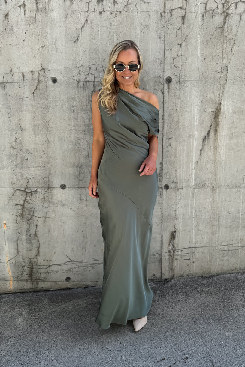 Vanessa Satin Maxi Dress Agave Green