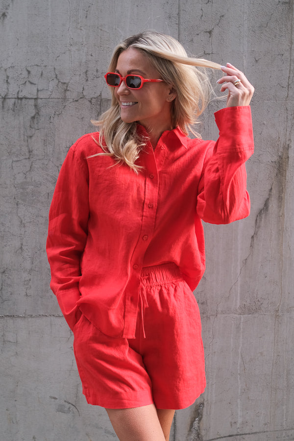 Evianna Linen Shirt Poppy Red