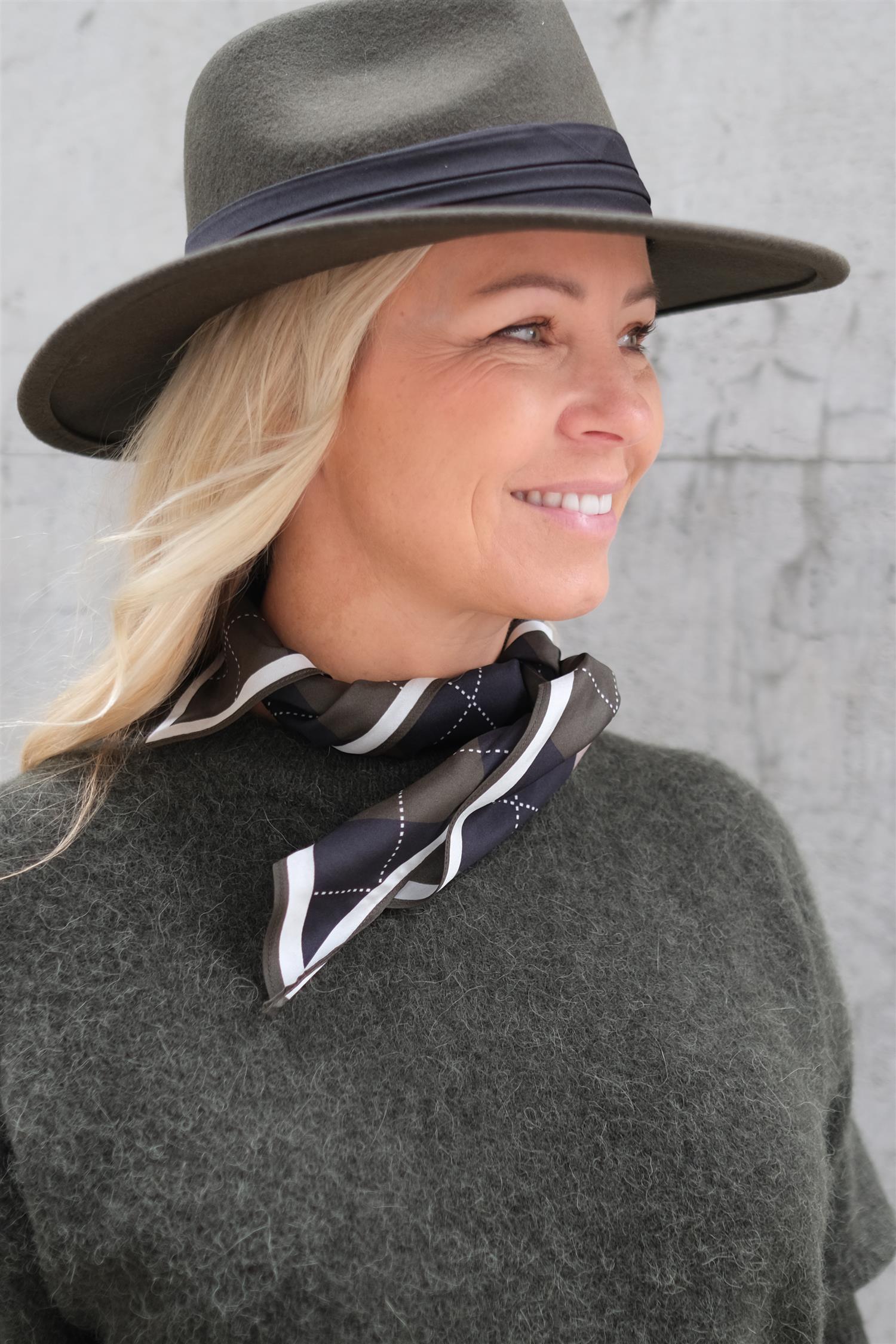 Erinna Silk Scarf Forest Green Argyle