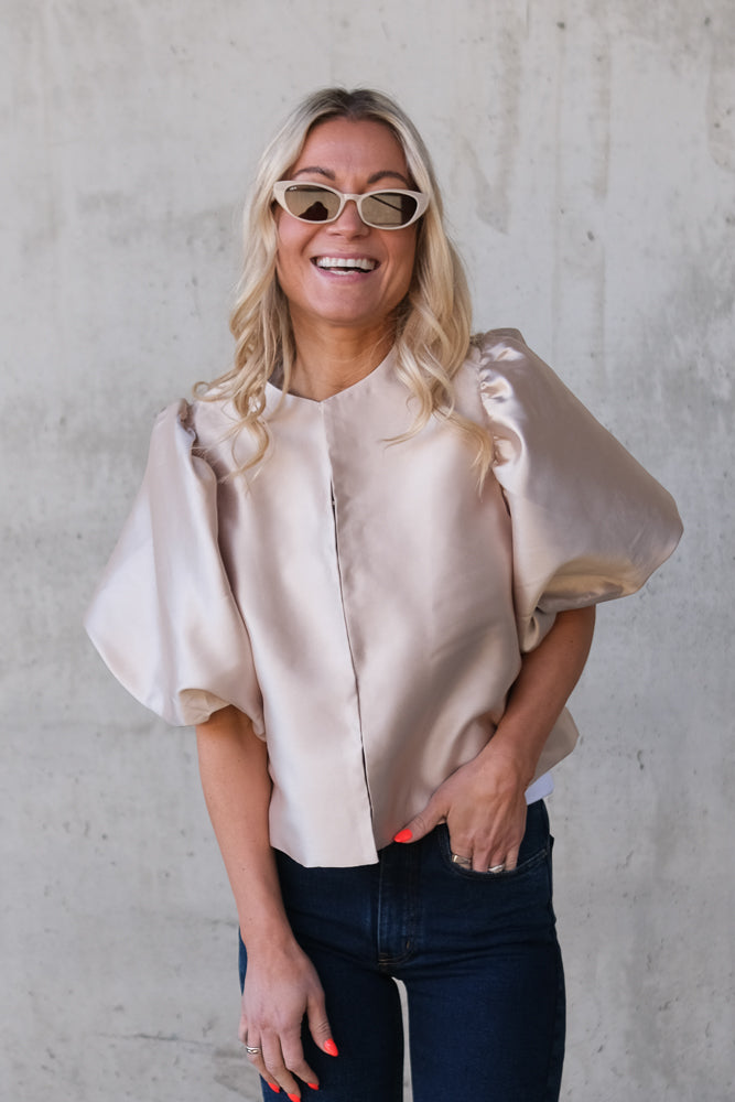 Cleo Puff Sleeve Blouse Soft Beige