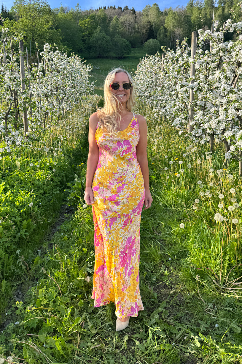 Satin Slip Dress Poppy Flowers