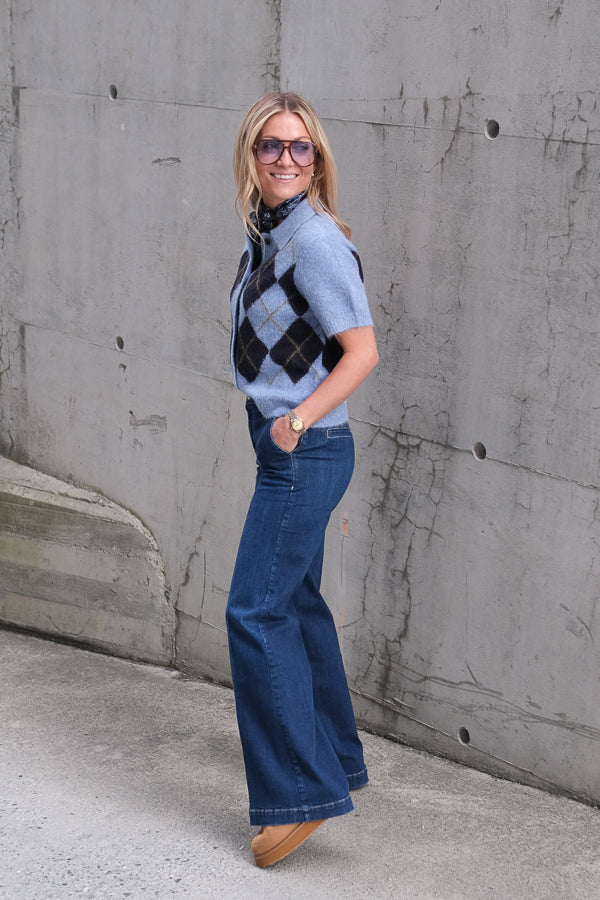 Kelly Short Sleeve Cardigan Argyle