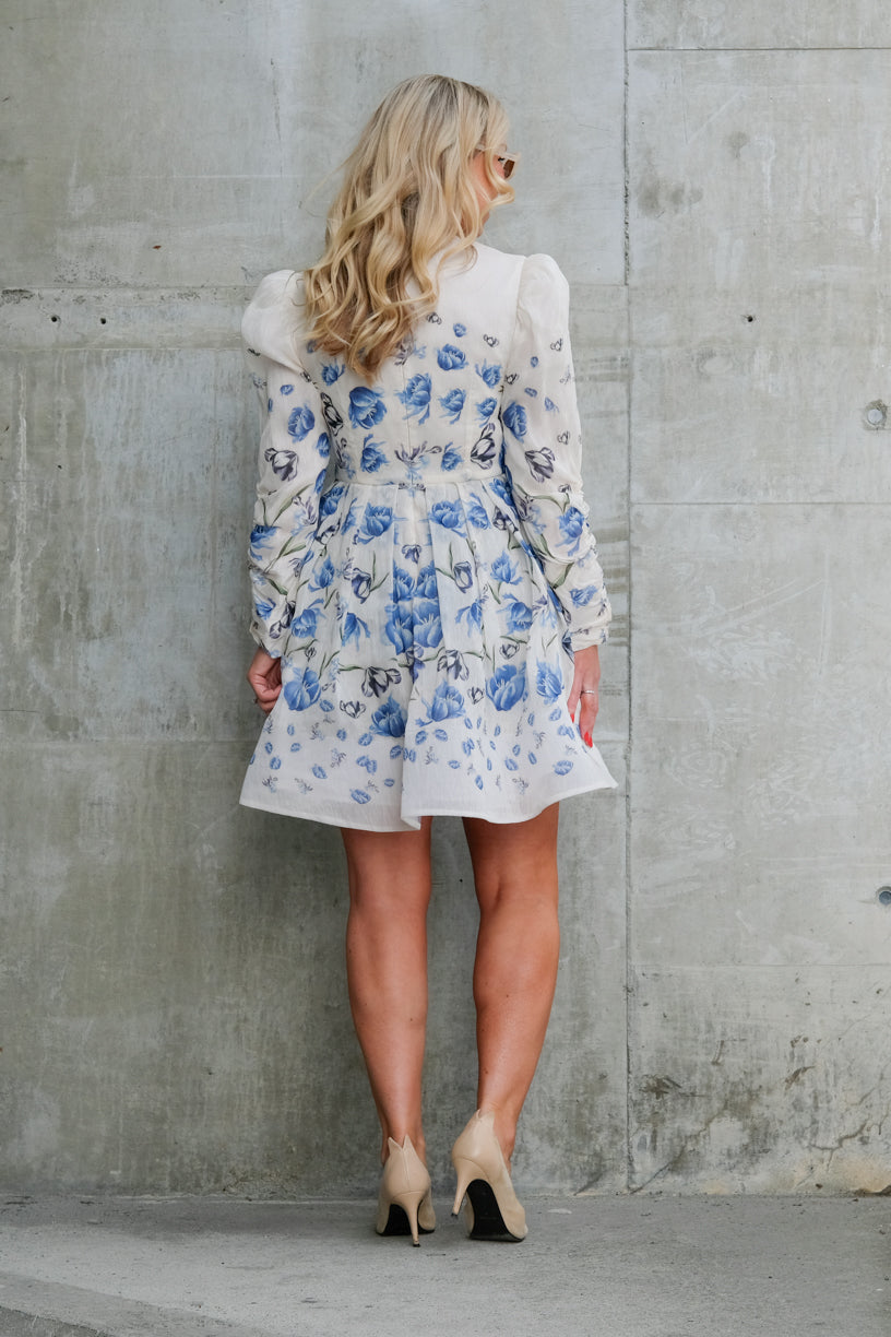 Leoni Silk Blend Mini Dress Tulip Blue