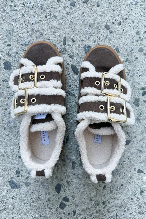Shearling Low Velcro Buckle Dark Brown
