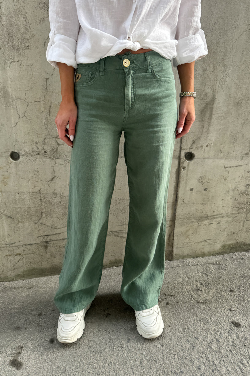 Culotte Linen Pants Dark Ivy