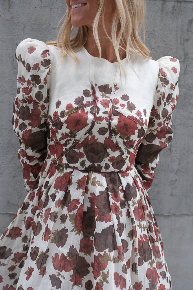 Leoni Silk Blend Mini Dress Wine Peony