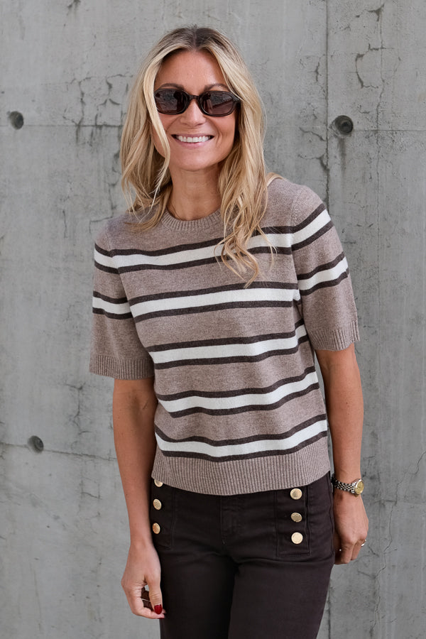 Vilna Knit Short Sleeve O-neck Light Beige Melange