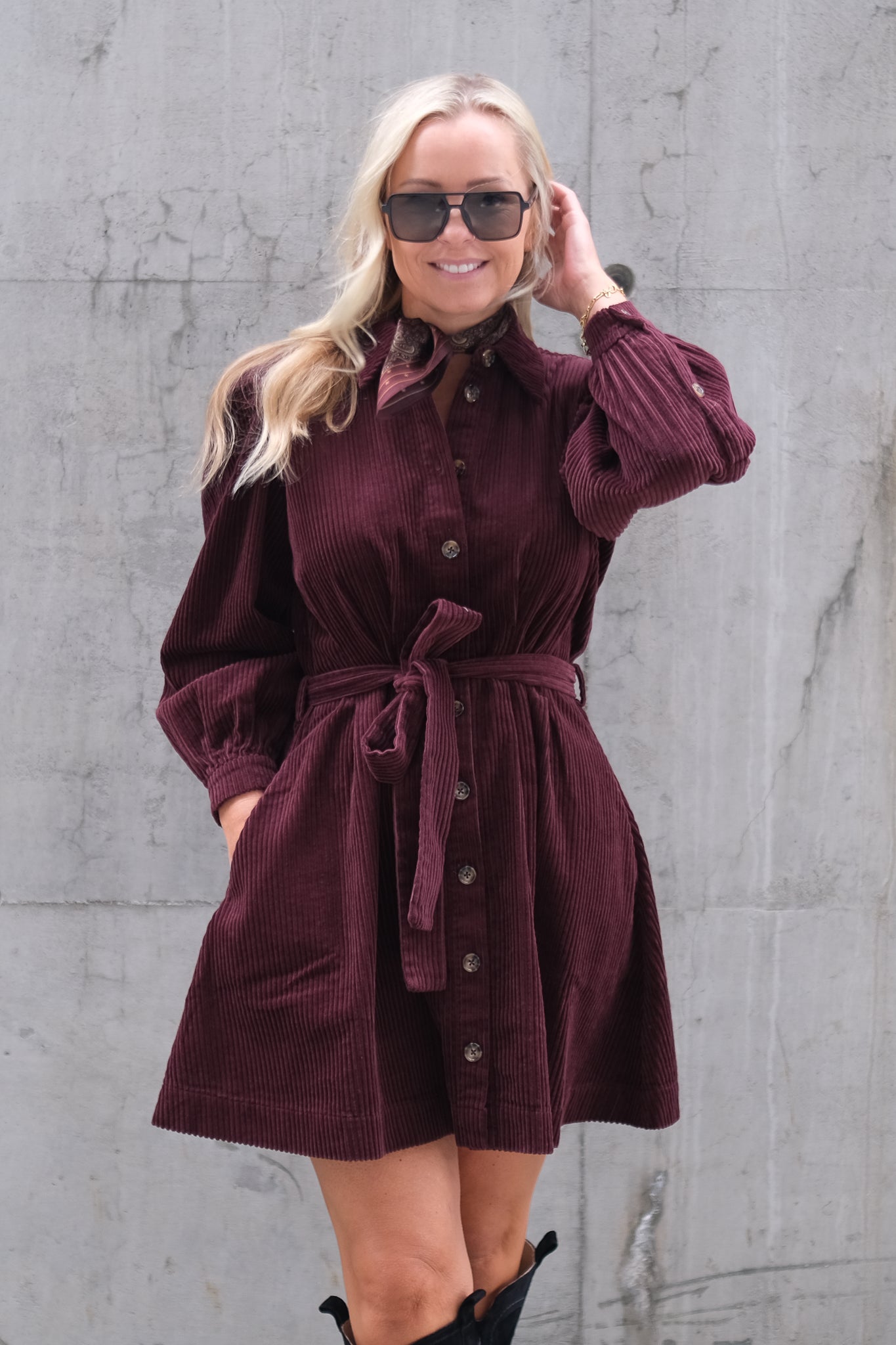 Corduroy Mini Dress Burgundy