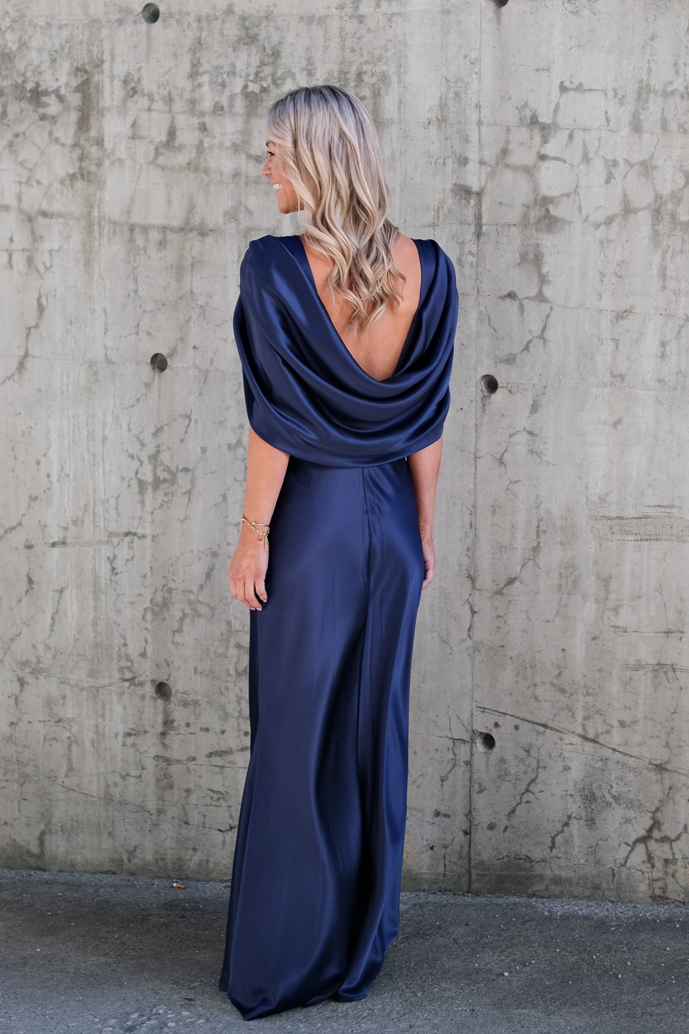Louise Draped Back Maxi Dress Dark Blue