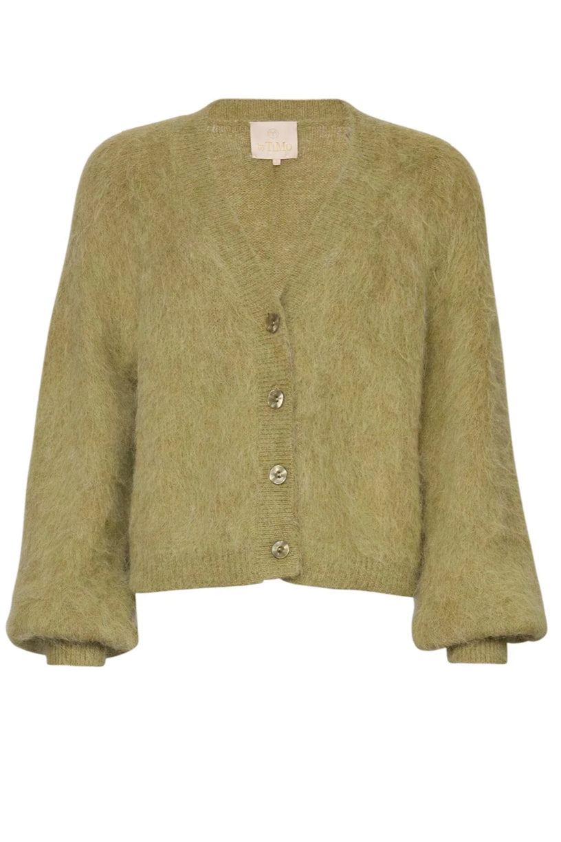 Hairy Knit V-neck Jacket Green