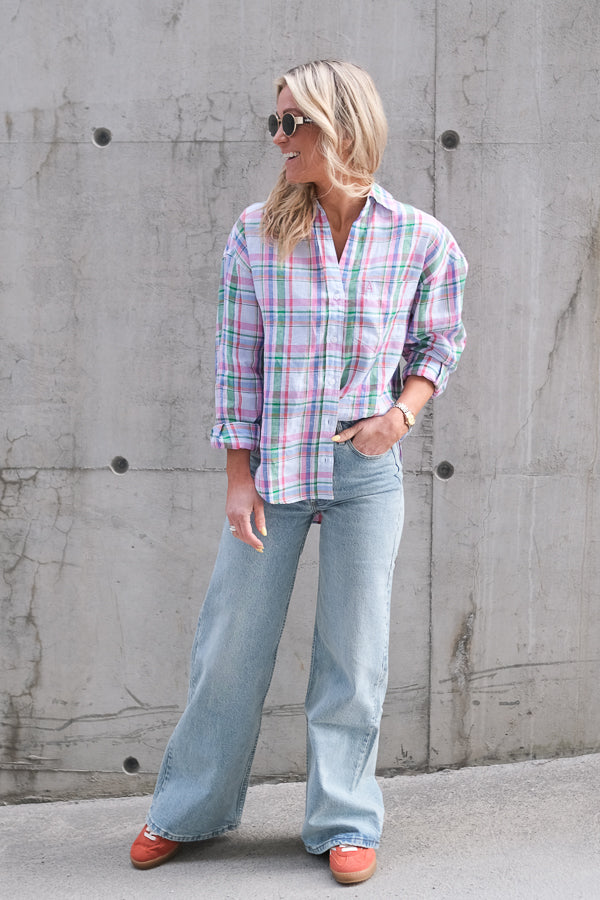 Venice Linen Plaids Shirt Pink Combo