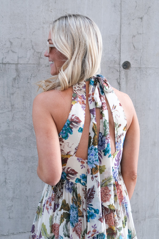 Fern Halterneck Ruffled Mini Dress Botanic Florals