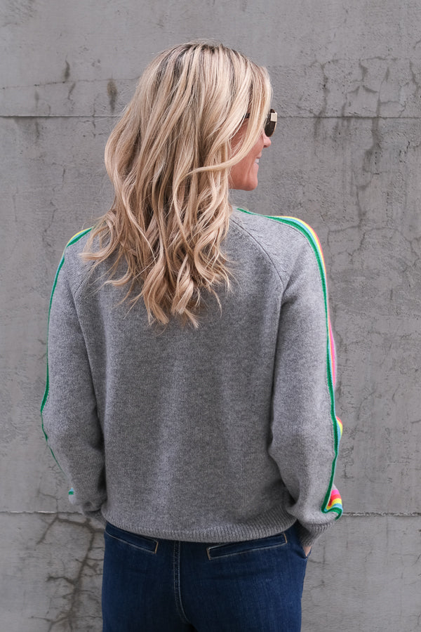 Roundneck Sweater Grey Multicolour Stripes