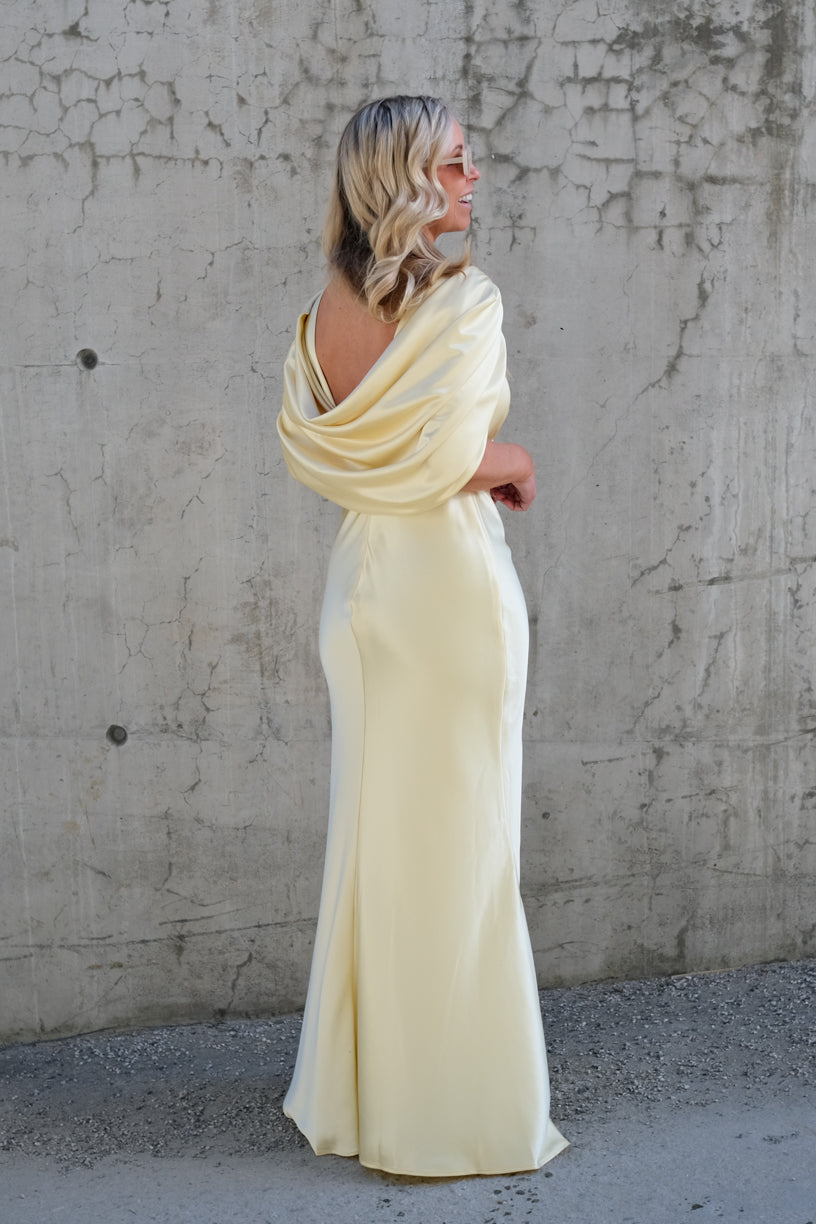 Louise Draped Back Maxi Dress Lemon