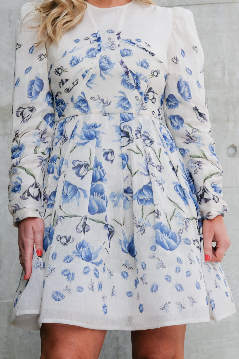 Leoni Silk Blend Mini Dress Tulip Blue