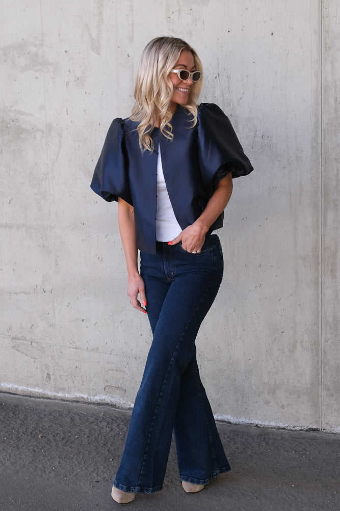 Cleo Puff Sleeve Blouse Dark Blue