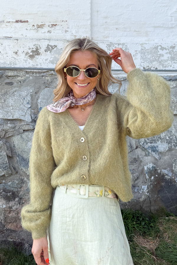 Hairy Knit V-neck Jacket Green