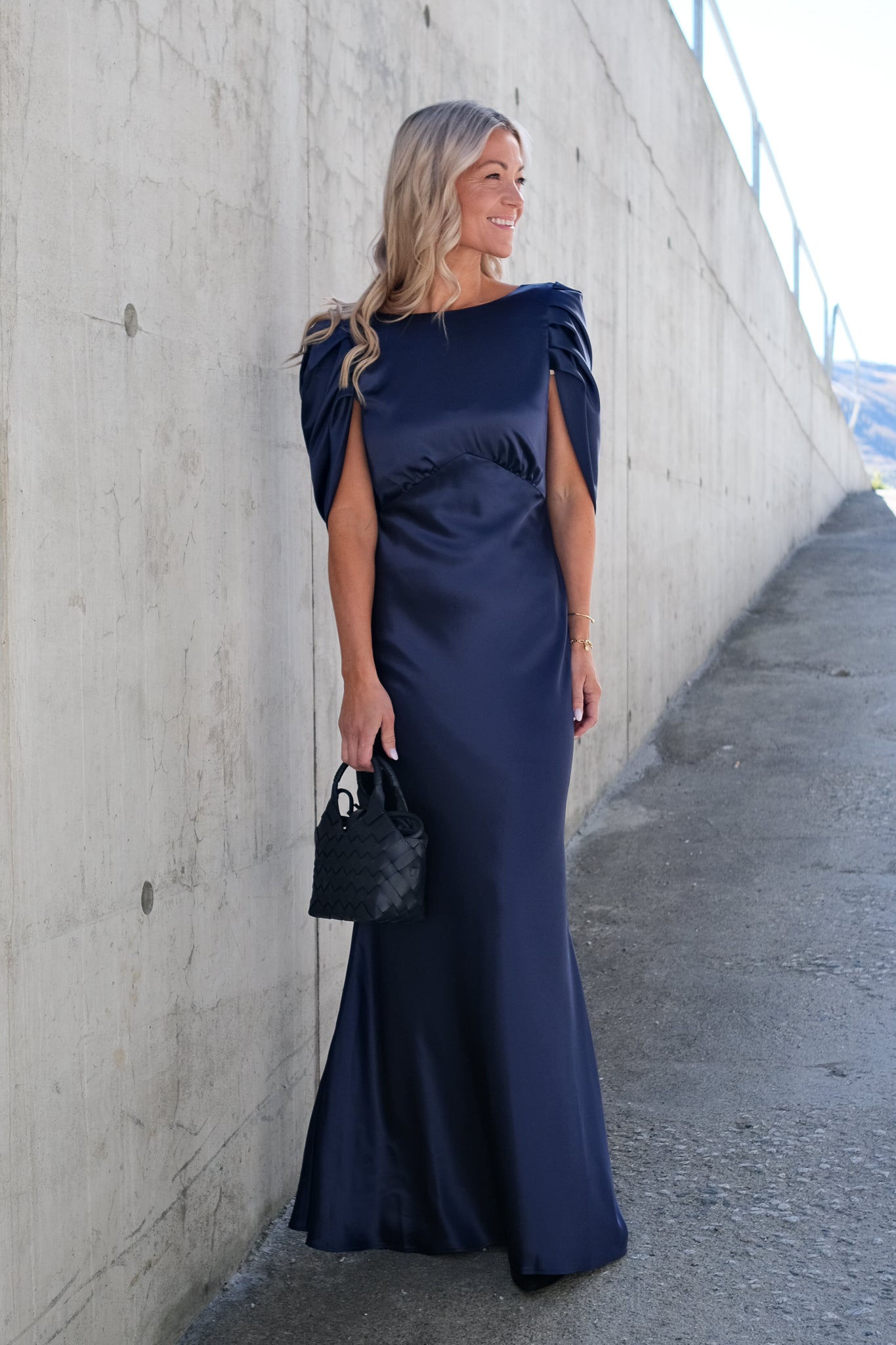 Louise Draped Back Maxi Dress Dark Blue