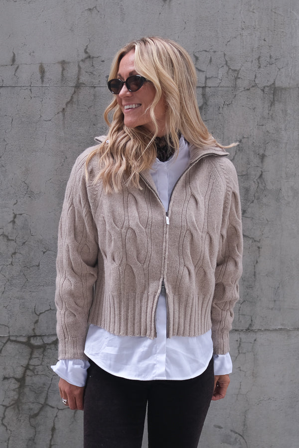 Cosima Zip Cardigan Beige Melange