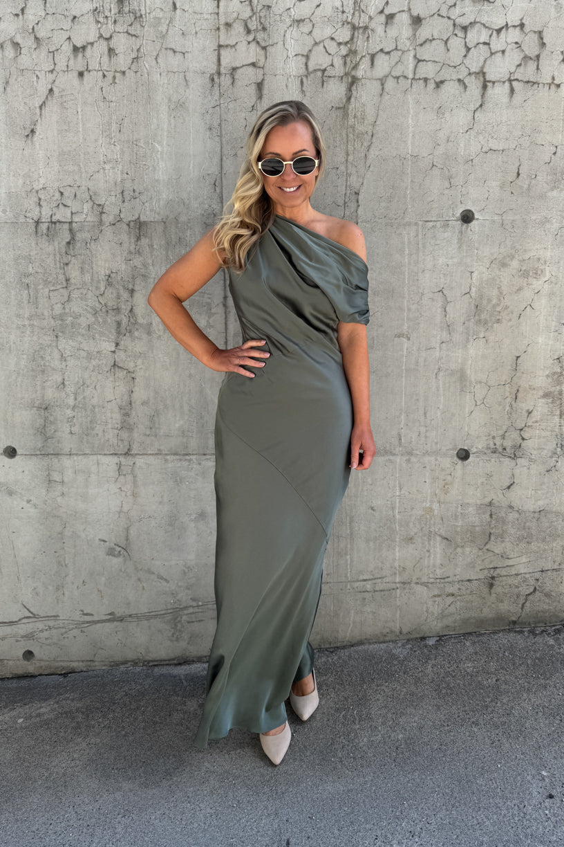 Vanessa Satin Maxi Dress Agave Green
