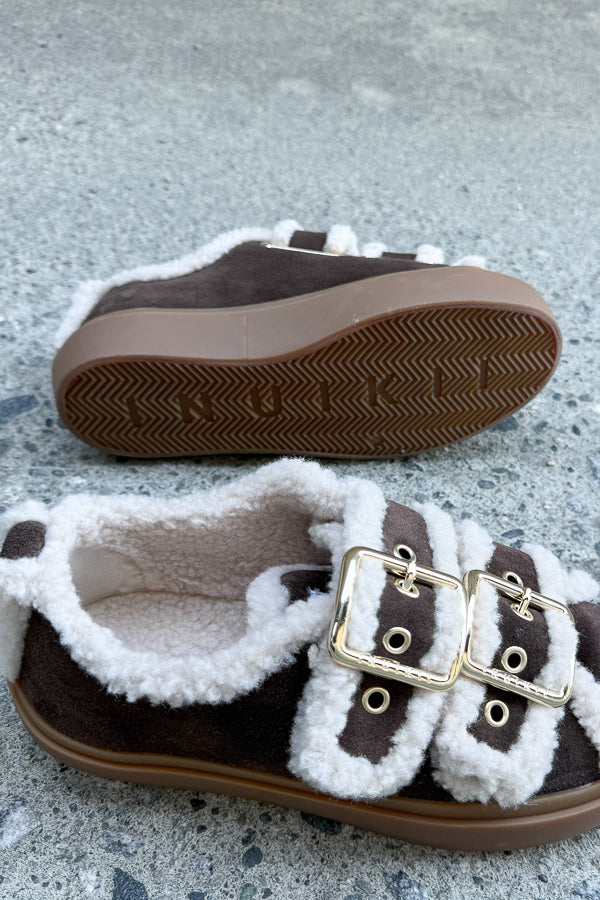 Shearling Low Velcro Buckle Dark Brown